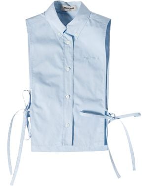 Miu Miu Cotton Poplin Side-Tie Blouse - Blue