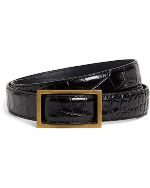 Emporio Armani Leather Crocodile-Embossed Plate Belt - Black