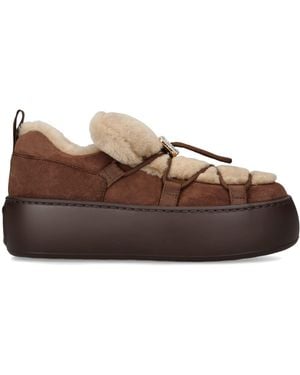 Roger Vivier Suede-Shearling Viv' Up Sneakers - Brown