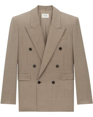 Saint Laurent Wool Double-Breasted Blazer - Natural