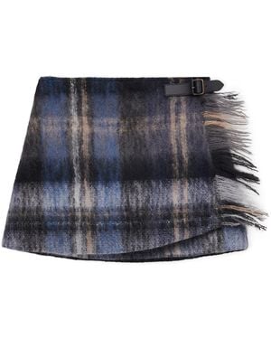 Loewe Mohair-Wool Buckled Check Mini Skirt - Blue
