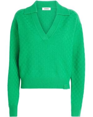 Sandro Wool-Cashmere V-Neck Jumper - Green