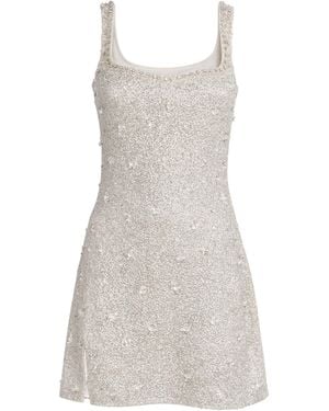 Clio Peppiatt Crystal Square-Neck Mini Dress - Grey