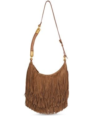 Balmain Suede Fringe Ébène Shoulder Bag - Brown