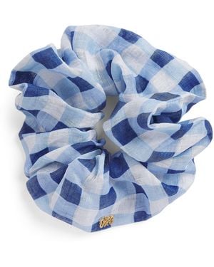 Sandro Linen-Blend Gingham Scrunchie - Blue