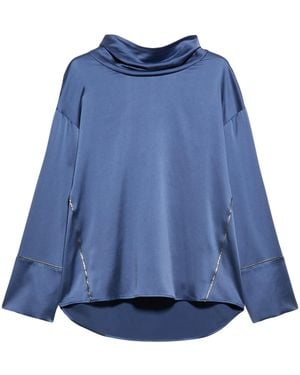 MAX&Co. Stretch-Silk Cowl-Neck Blouse - Blue