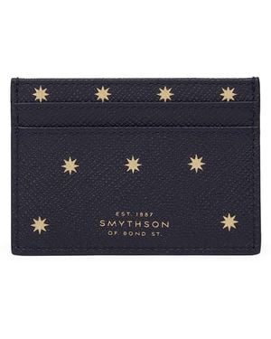 Smythson Panama Leather Stars Card Holder - Blue