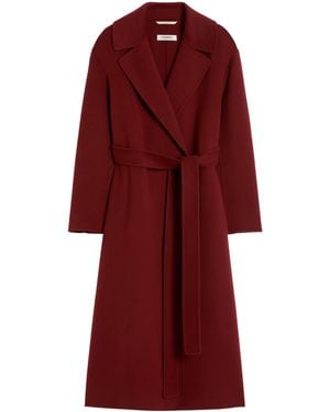 Max Mara Virgin Wool Belted Coat - Red