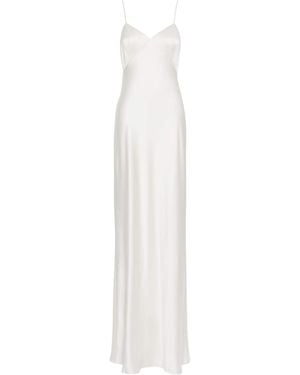 Max Mara Silk V-Neck Maxi Dress - White