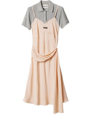 Miu Miu Silk-Cotton Layered Midi Dress - Natural