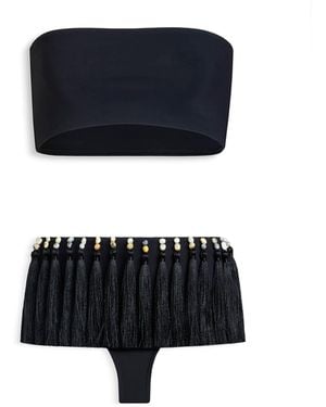 Alaïa Tassel-Trim Bandeau Bikini - Black