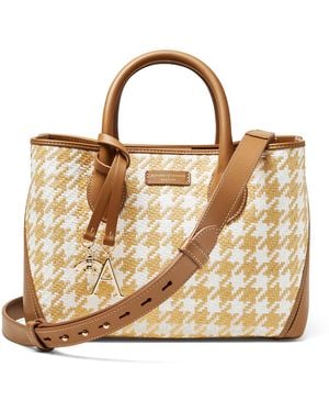 Aspinal of London Medium Raffia Houndsooth London Tote Bag - Metallic