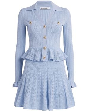 Self-Portrait Pointelle Knit Mini Dress - Blue