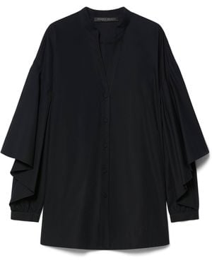 Marina Rinaldi Cotton V-Neck Blouse - Blue