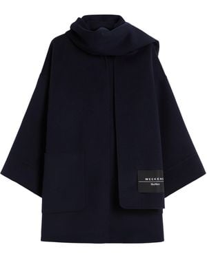 Weekend by Maxmara Wool-Blend Scarf-Overlay Coat - Blue