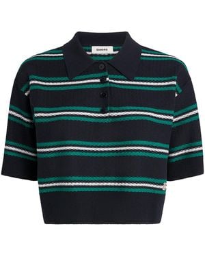 Sandro Striped Cropped Polo Jumper - Green