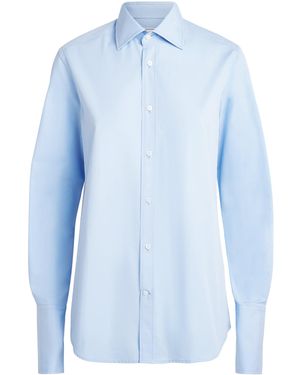 With Nothing Underneath Exaggerated Cuff The Boyfriend Shirt - Blue
