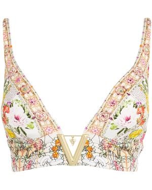 CAMILLA Floral V-Neck Bikini Top - Natural