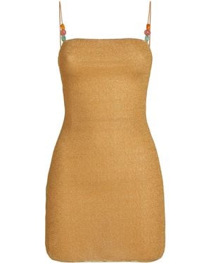 Oséree Metallic Beaded Lumière Mini Dress - Brown