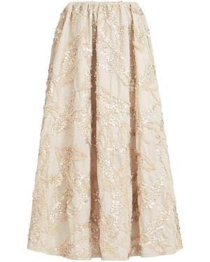 Brunello Cucinelli Cotton-Blend Embroidered Midi Skirt - Natural