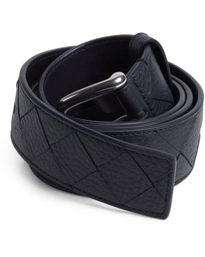 Bottega Veneta Grained Leather Intrecciato Belt - Black