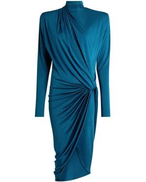 Balmain Draped Long-Sleeve Midi Dress - Blue