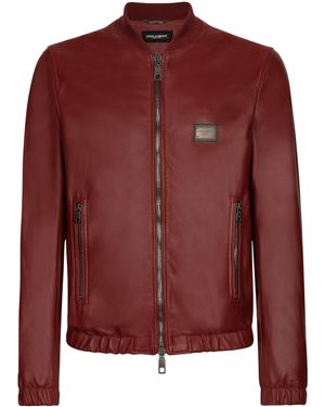Dolce & Gabbana Leather Bomber Jacket - Red