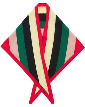 RIXO London Wool-Cashmere Stripe Triangle Scarf - Red