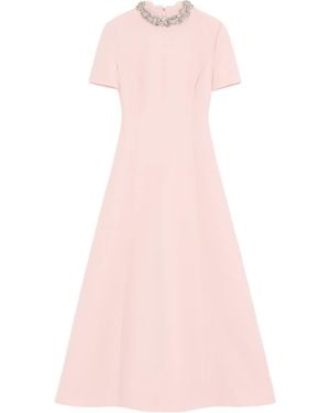 Valentino Wool-Silk Crepe Embellished Midi Dress - Pink