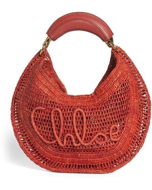 Chloé Raffia Summer Banana Shoulder Bag - Red