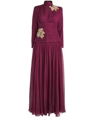 Zuhair Murad Silk Chiffon High-Neck Gown - Purple
