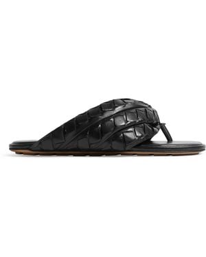 Bottega Veneta Lambskin Intrecciato Sandals - Black