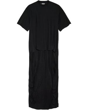 Balenciaga Cotton-Blend High-Low Train T-Shirt - Black
