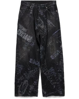 Balenciaga Washed Crayon Wide-Leg Jeans - Black
