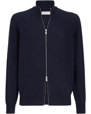 Brunello Cucinelli Cashmere Zip-Up Cardigan - Blue