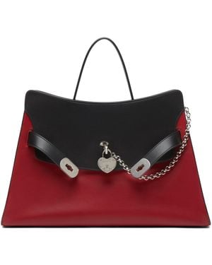 McQueen Leather Locke Top-Handle Bag - Red