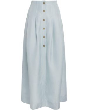 LeKasha Silk Pleated Amou Midi Skirt - Blue