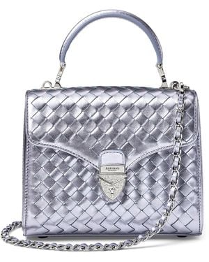 Aspinal of London Midi Metallic Leather Mayfair Bag - White