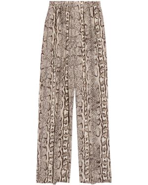Balenciaga Silk Python Print Wide-Leg Pants - Natural