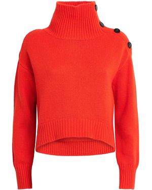 Yves Salomon Wool-Cashmere Funnel-Neck Sweater - Red