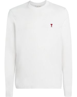 Ami Paris Cotton Long-Sleeve Ami De Coeur T-Shirt - White
