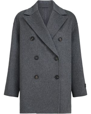 Brunello Cucinelli Cashmere Double Beaver Cloth Pea Coat - Grey