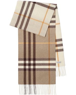 Burberry Cashmere Gradient Check Scarf - Natural