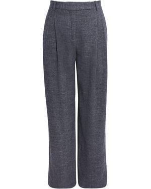 Eleventy Wool-Linen-Blend Straight Trousers - Blue
