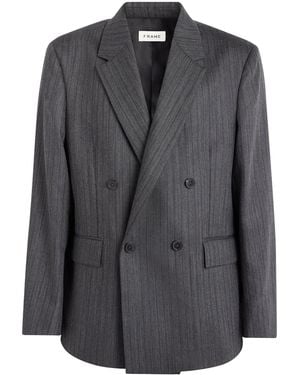 FRAME Wool Twill Pinstripe Blazer - Black