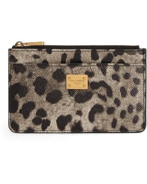 Dolce & Gabbana Calfskin Leopard Print Card Holder - Black