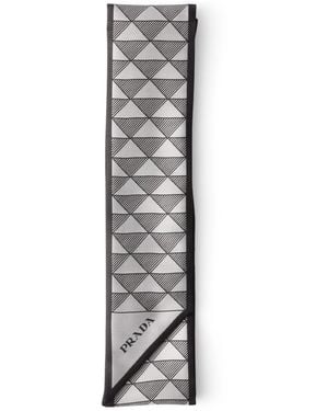 Prada Silk Triangle Print Skinny Scarf - Grey