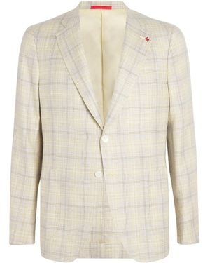 Isaia Wool-Silk-Linen Capri Blazer - White
