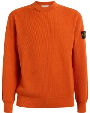 Stone Island Ribbed Compass Patch Sweatshirt - Orange