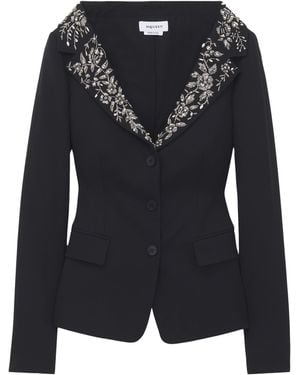 McQueen Wool Beaded-Collar Blazer - Black
